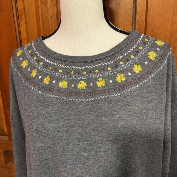 Matilda Jane Dress Women's Size XL Gray Floral Embroidered Knit Just Imagine - Picture 3 of 10